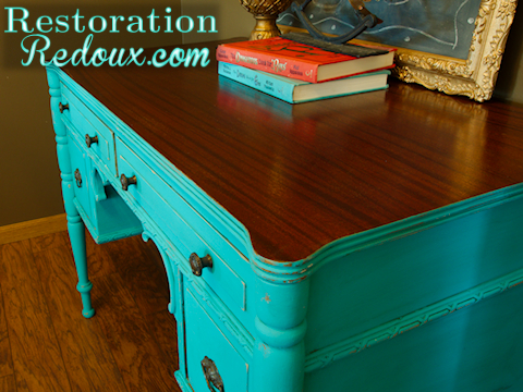 Chalpainted Turquoise Antique Desk