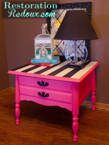 Pink Striped Chalkpainted Table
