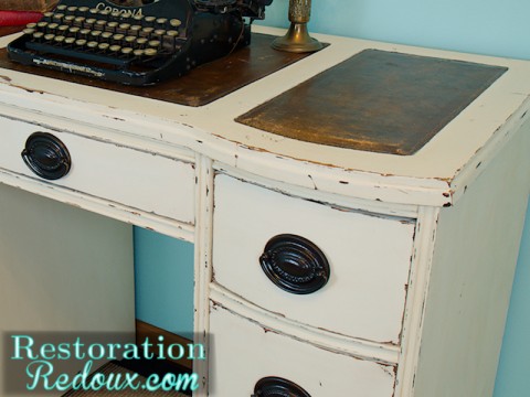Ivory Chalkpainted Vintage Desk