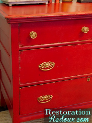 Red Chalkpainted Antique Dresser
