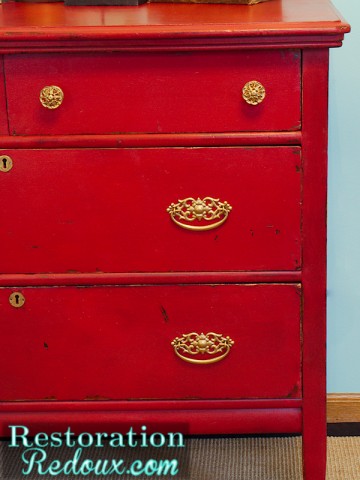 Red Chalkpainted Antique Dresser