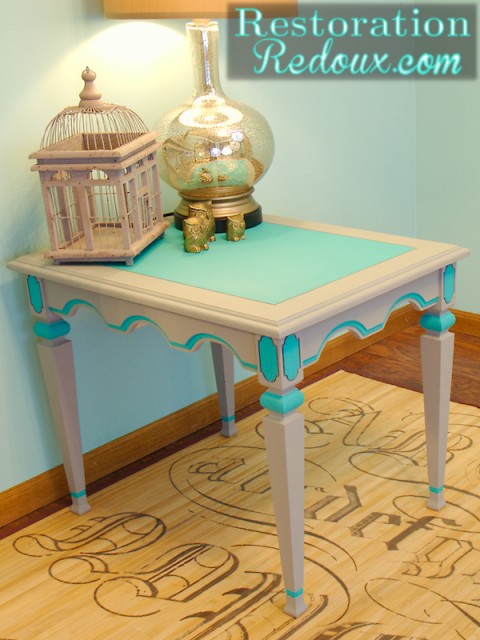 Grey and Turquoise Side Table #diy #furniture #painting 
