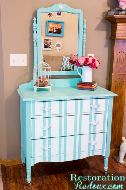 Turquoise-Striped-Dresser