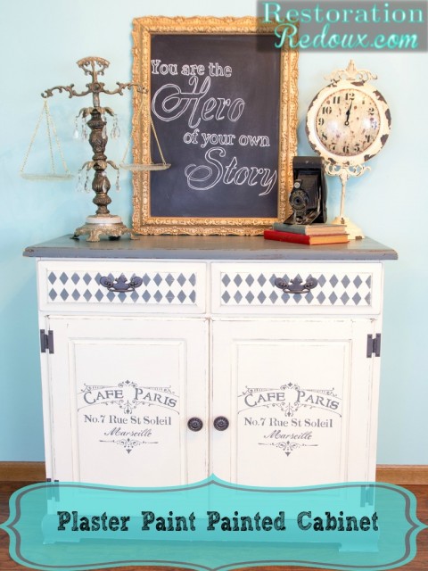 Grey and Ivory Stenciled Cabinet