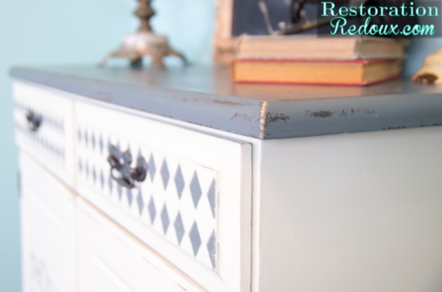 Grey and Ivory Stenciled Cabinet