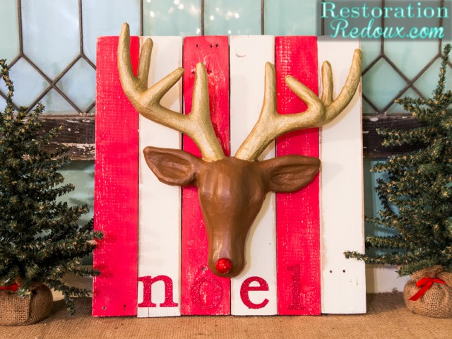Planked Christmas Deer Sign