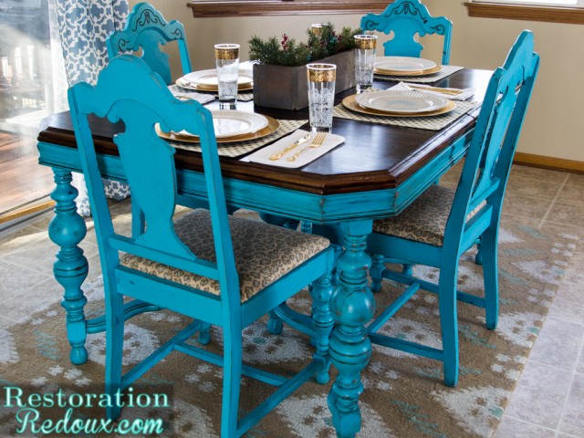 RestorationRedoux Turquoise Christmas Dining Table