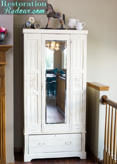 Ivory Chalky Finish Vintage Armoire