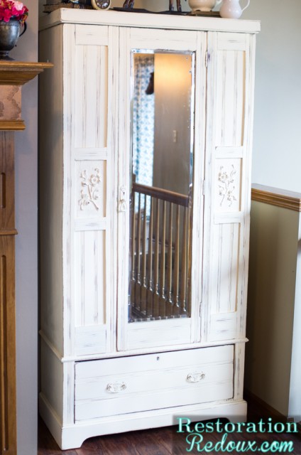 Ivory Chalky Finish Vintage Armoire