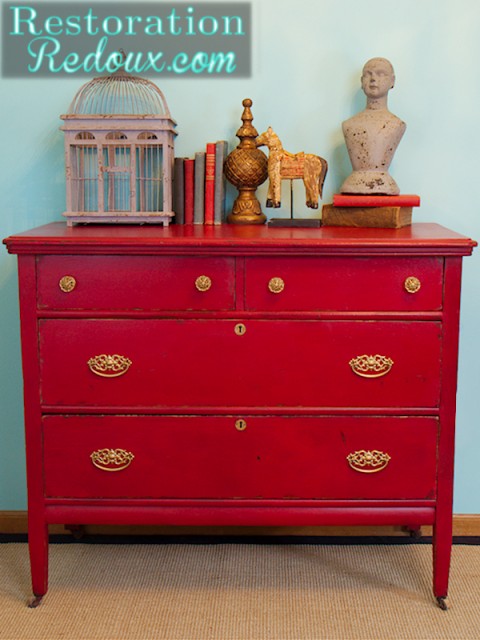 Red Chalkpainted Antique Dresser Makeover
