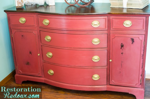 Red Plaster Painted Vintage Dresser Makeover