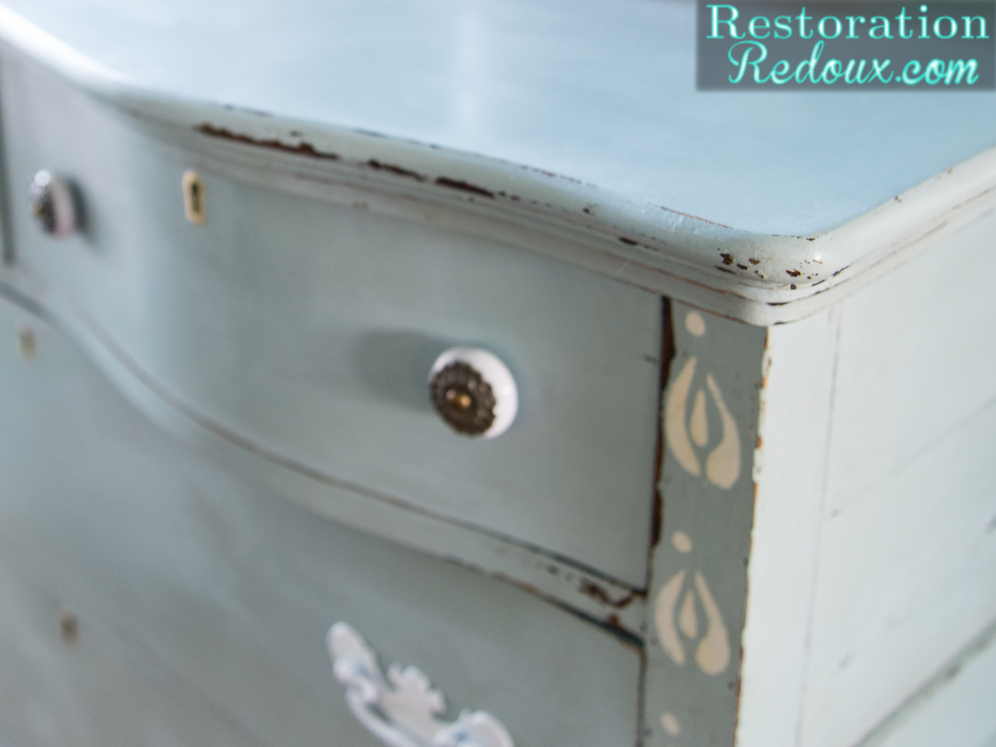 Blue Stenciled Antique Dresser